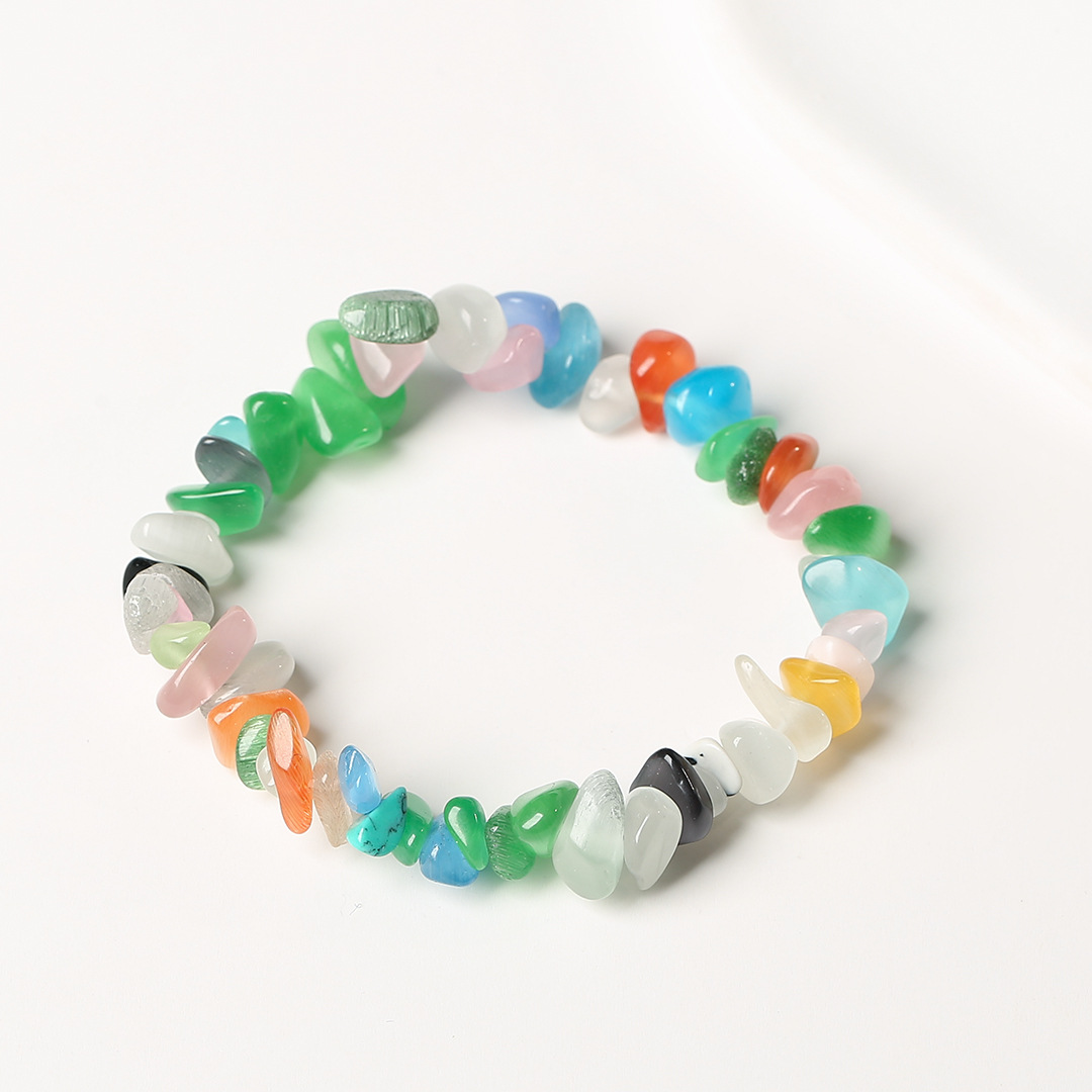 Pulsera de anillo único de piedra de cuartil natural irregular pulsera de cuerda elástica de piedra original estilo fresco simple y versátil