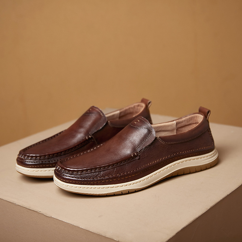 Herren Freizeitschuhe Aus Handbemaltem Gewachstem Leder Flach_voghion.com