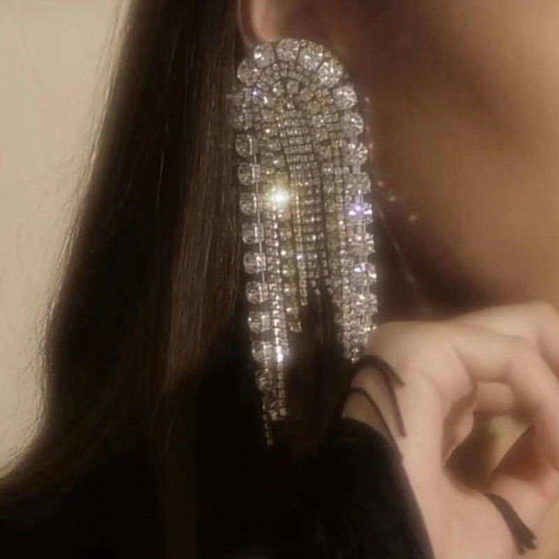 Fashion Rhinestones Long Tassel Earrings display picture 9