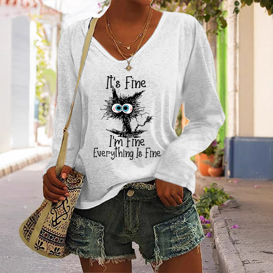 Sudadera de Manga Larga con Cuello en V Grande, Estilo Europeo y Americano 2025, Personalizable con Estampados, Superventas en Primavera y Otoño, Prenda Superior Informal y Versátil para Mujer, Comercio Exterior