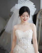 2022新款头纱抓泡云朵蓬蓬头纱韩式新娘摄影造型街拍婚纱跟妆白色