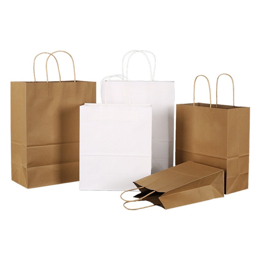 Regalo de bolso de papel Kraft Embalaje DE ALTO aspecto Tienda de ropa Embalaje de café Almacenamiento de embalaje Caja de regalo Bolsa al por mayor personalizado