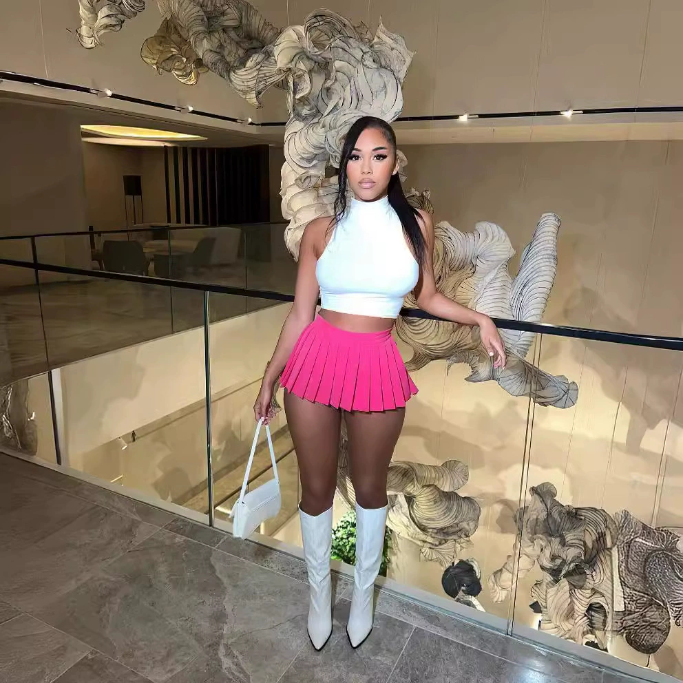 AD1347 Европейская и американская женская одежда Amazon 2023 Летние взрывы Сплошной цвет Сексуальная мини-плиссированная юбка