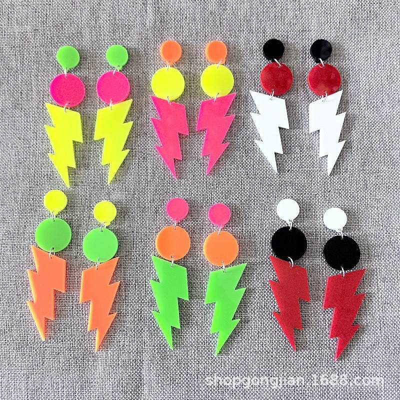 Amazon Cross-Border Neon Earrings Acrylic Thunder Fluorescent Lightning Pendant Earrings Retro Women's Jewelry
