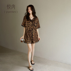 悦内睡衣女夏季莫代尔短袖短裤家居服夏款夏天丝绸高级感时尚豹