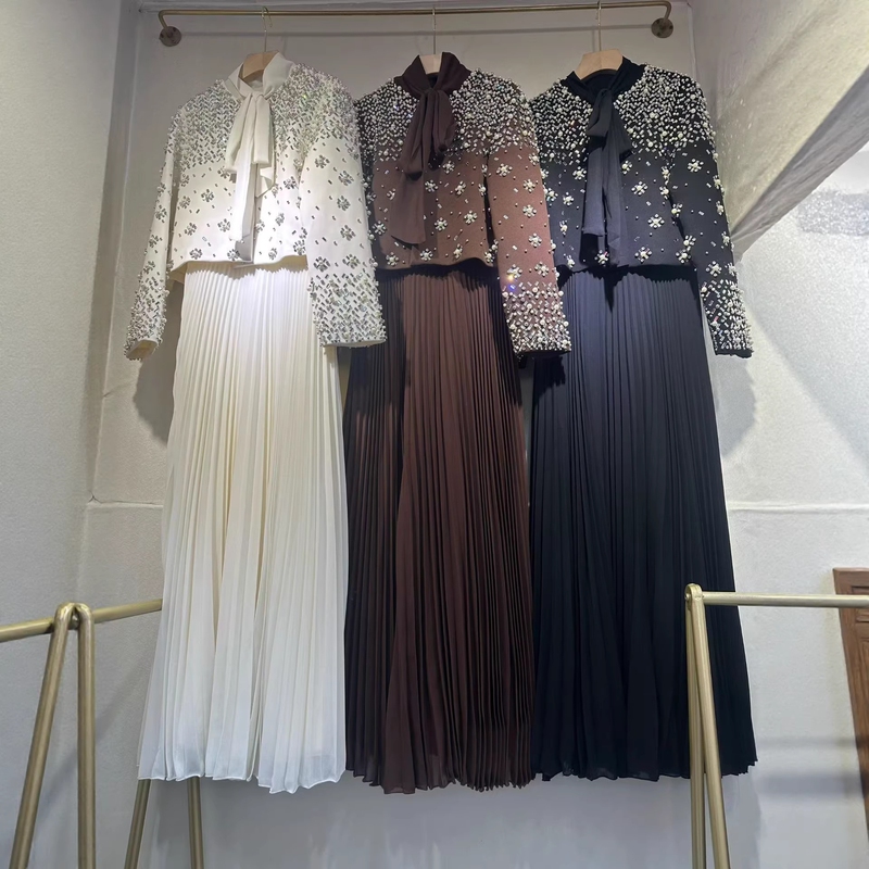 Cross-Border European and American New Style Heavy-Duty Rhinestone Long-Sleeve Long Dress, Elegant Party Gown, Bandage Dress Two-Piece Set Cross-Border European and American New Style Heavy-Duty Rhinestone Long-Sleeve Long Dress, Elegant Party Gown, Bandage Dress Two-Piece Set