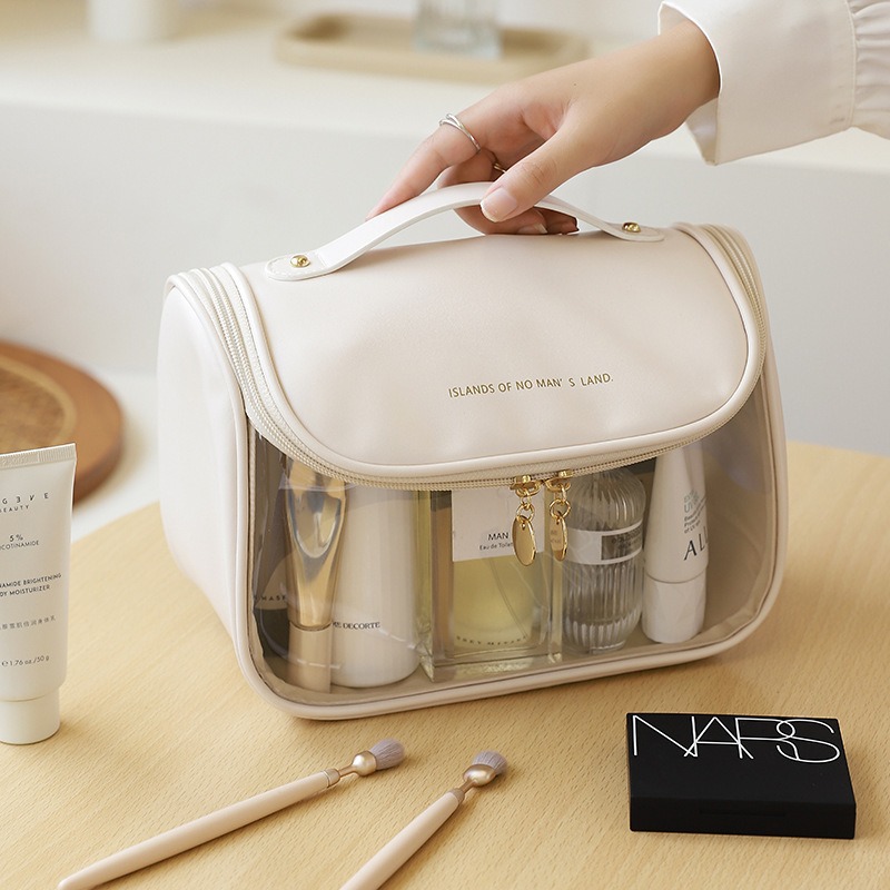 Pu bolsa de cosméticos Portátil Bolsa de almacenamiento de cosméticos portátil de gran capacidad bolsa de lavado impermeable multifuncional bolsa curvada de aspecto alto