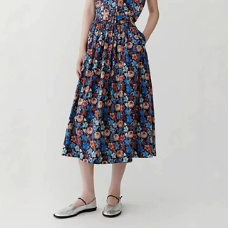 IC小禾女装2025夏季新款棉弹印花细布中长半身裙+上衣