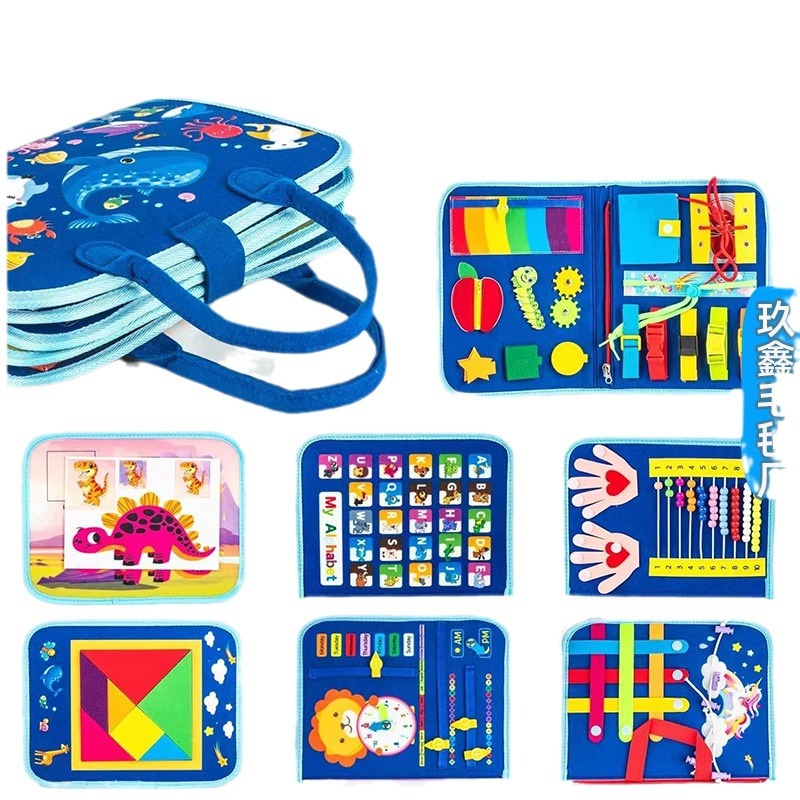 Ventas transfronterizas de fieltro en caliente educación temprana ocupada hecha a mano para aprender puzzle infantil juguetes cremallera al por mayor