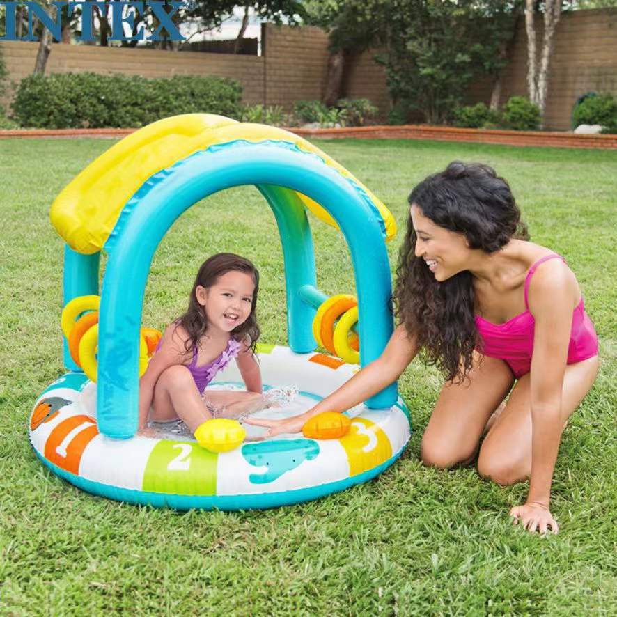 Intex57123 children's swimming pool digital baby sunshade inflatable bottom paddling pool ocean ball pool sand pool