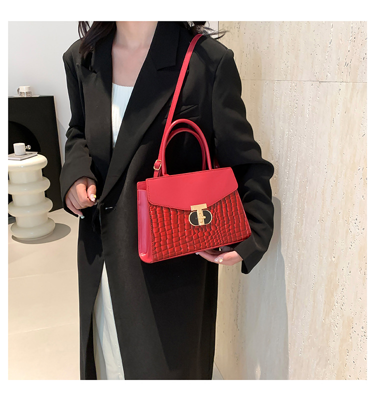 Korean Women's 2024 New Crocodile Pattern Single Shoulder Crossbody Fashion Handheld Small Square Bag_voghion.com