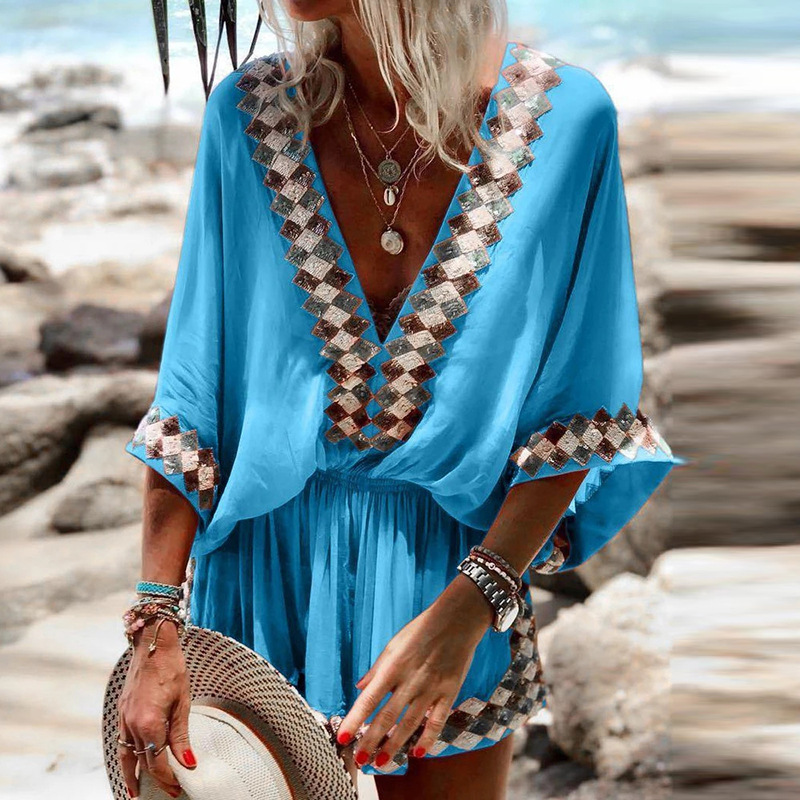 2026 cross-border European and American beach long skirt printed large swing dress foreign trade Remai women's clothing Simia style ready stock