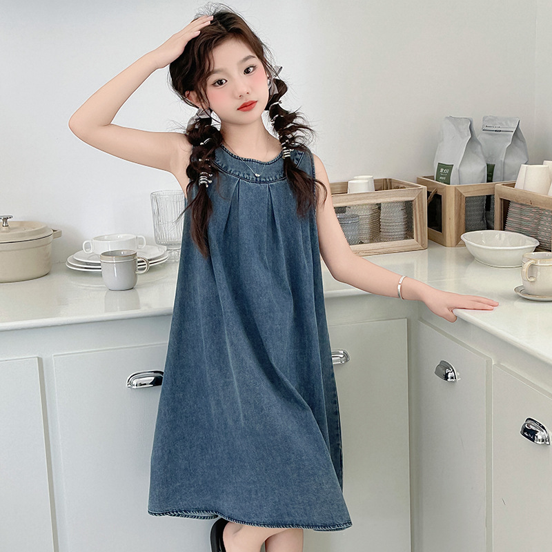 Girls Summer Denim Dress 2025 New Medium and Large Children's Fashion Temperament Retro Thin Denim Skirt
