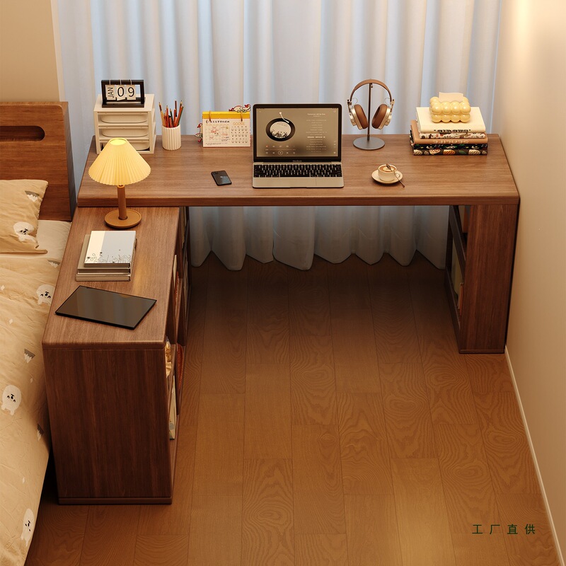 Solid Wood Desk, Bookshelf, and Bookcase Integrated into One for Bedroom Use, Suitable for Small Apartments, Semi-Enclosed Study Writing Desk, L-Shaped Corner Desk