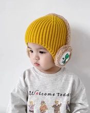 2022秋冬兒童耳機針織帽子卡通小恐龍男童女童毛線護耳保暖帽