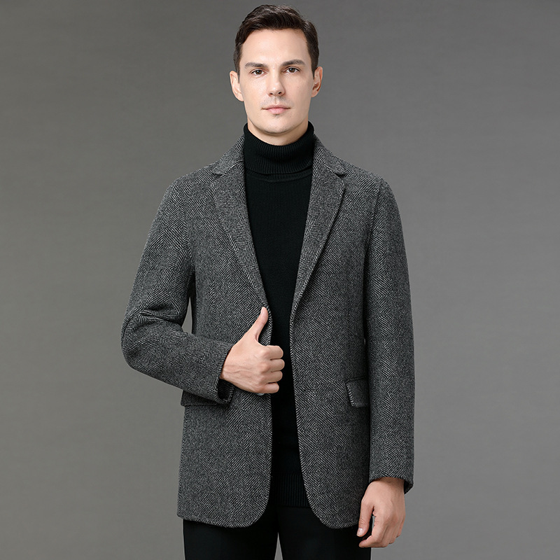 Brand Double-Sided Men's Suit Sheep Wool Jacket Winter High-End Middle-Aged Business Casual Fashion Cashmere Suit