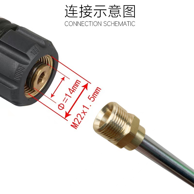 High-Pressure Washer Water Gun 16inch with 5 Nozzles M22-14 Union Stainless Steel Extension Rod Accessories for Car Washing