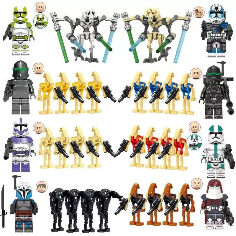 Minifigure set — assorted robot & soldier figures, mixed packs 8–120 pcs, combinable