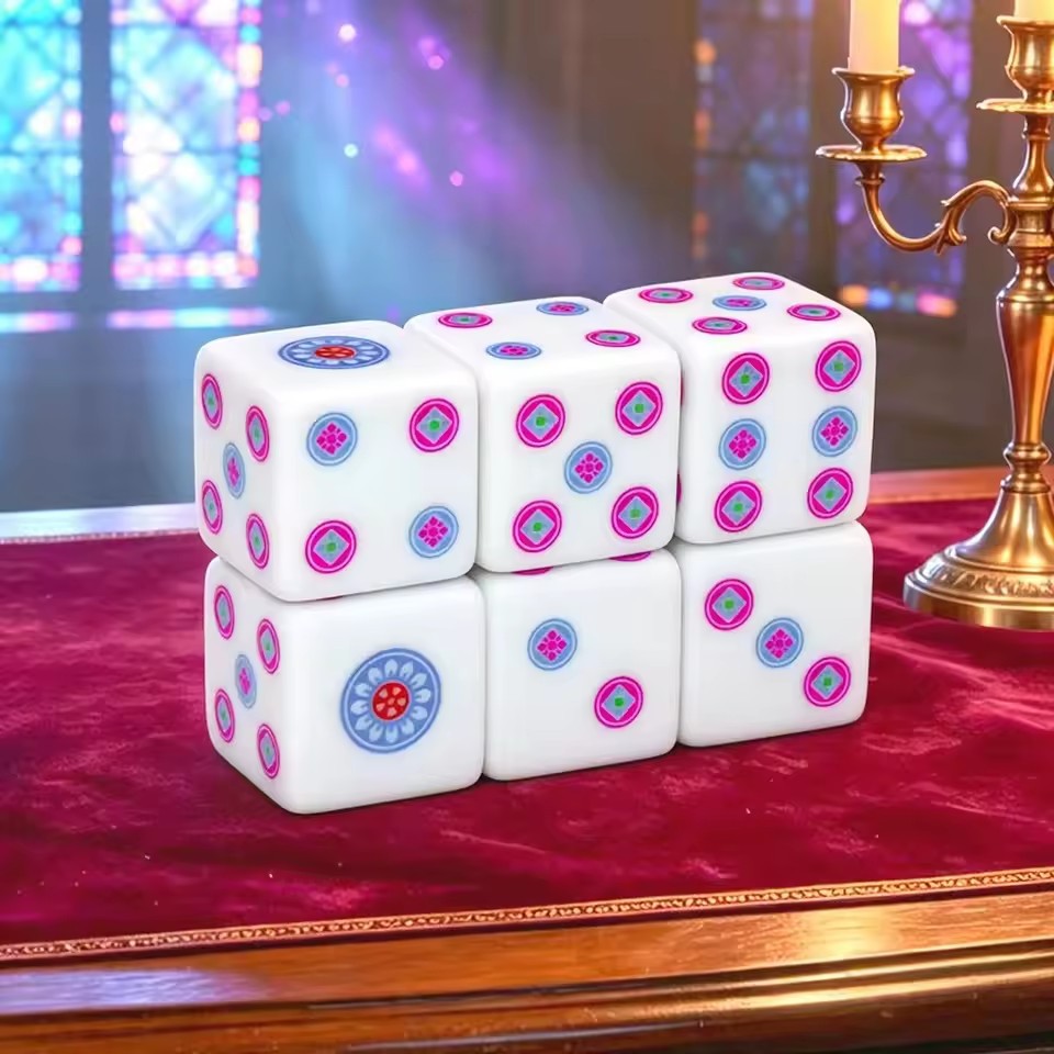 In-Stock Direct Supply, Hot-Selling in Foreign Trade, 20-Piece White Square Mahjong Dice, Uv Color Printing, 2cm