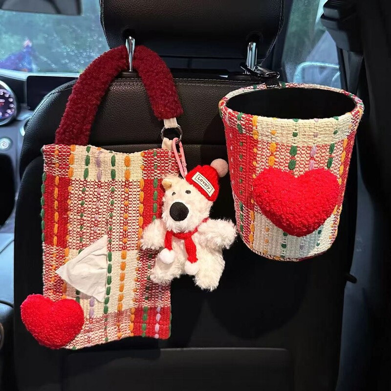 Creative Car Tissue Box Storage Bin Hanging Cute Doll Car Tissue Holder Car Tissue Hanging Bag Trash Can