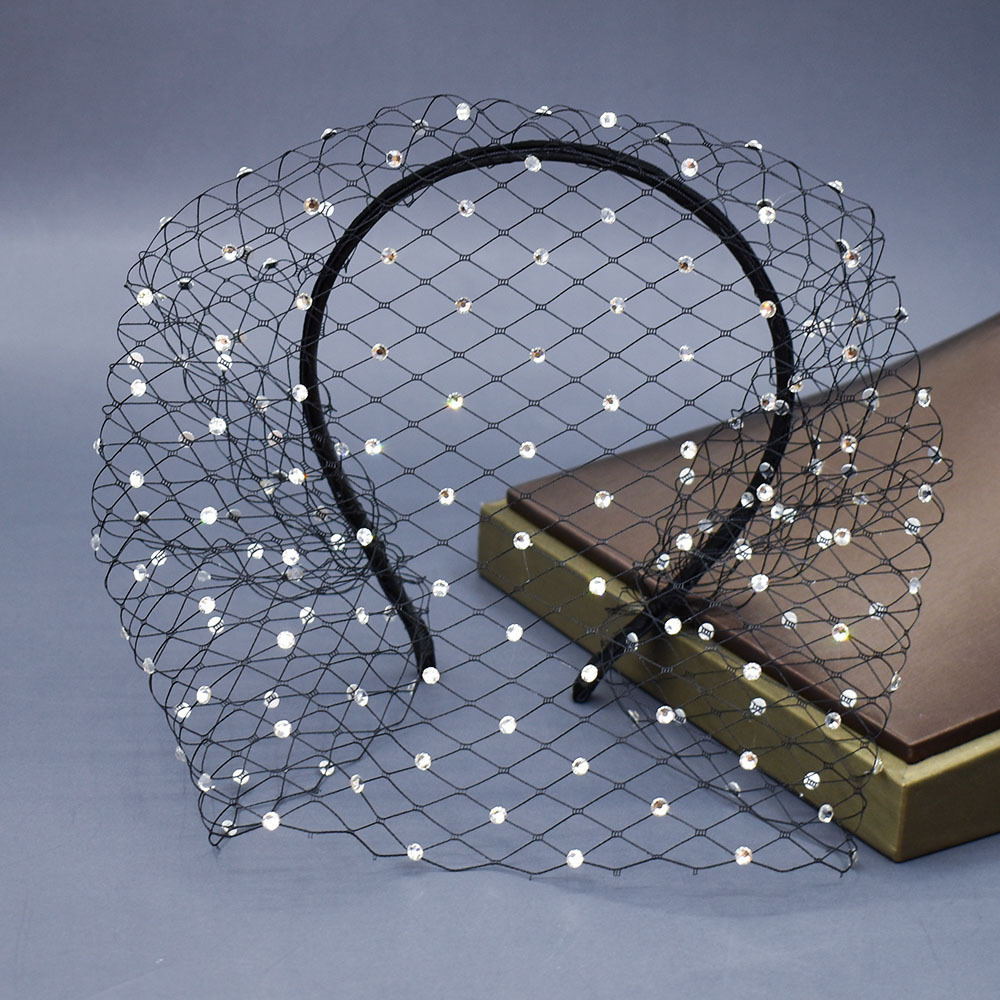 105g Weight Birdcage Veils, Party Headpieces Hair Accessories Type 1 Piece Quantity Wedding Occasion Rhinestone Material Grid Pattern Women's Gender Handmade Design Elegant, Bridal Style Women's Elegant Lady Bridal Grid Rhinestone Handmade Birdcage Veils Party Headpieces 2