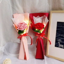 手工編織花束成品針織玫瑰仿真康乃馨向日葵毛線花七夕情人節禮物