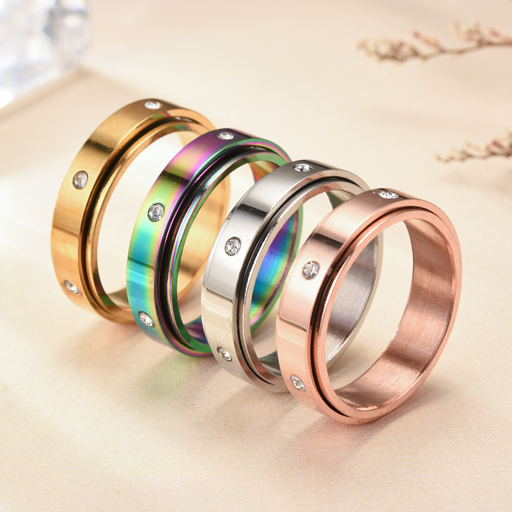 Mode Herzform Titan Stahl Ringe Überzug Strasssteine Edelstahl Ringe 1 Stück display picture 1