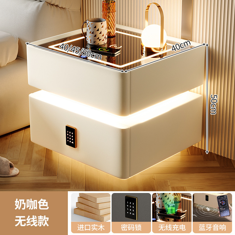 Mesita de noche inteligente, lujo ligero, alta calidad, madera maciza con luz 2024, nuevo dormitorio con cerradura, pequeño gabinete, simple y moderno