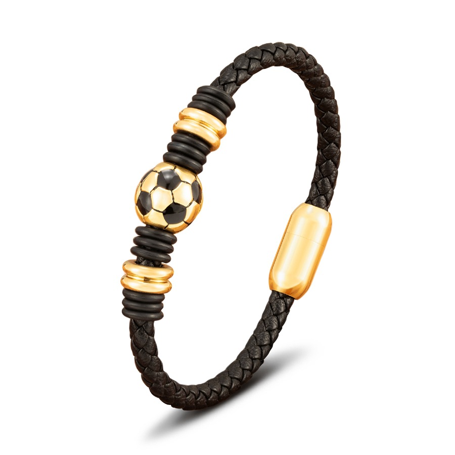 Men's Gender Plating Design Vintage Style Football Pu Leather Titanium Steel Plating Men's Wristband Men Cord & Leather Bracelets