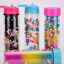 双层手提杯运动水壶户外健身便携耐摔塑料水杯闪粉亮片吸管杯子