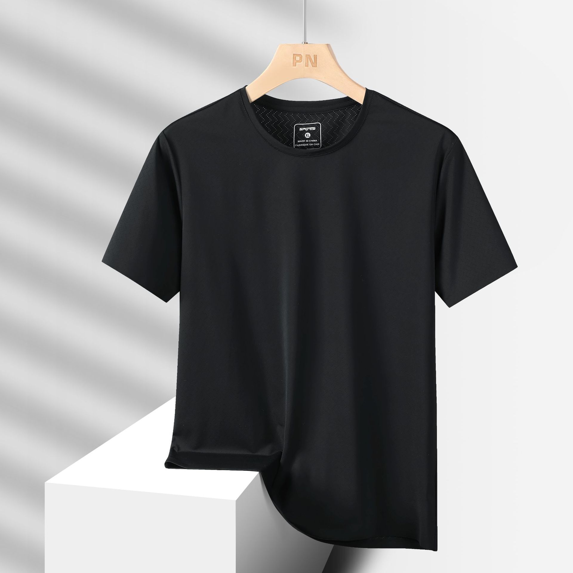 Camiseta deportiva de verano de hielo de manga corta, cuadrícula de diamante suelta, medias mangas casuales transpirables, secado rápido, mangas cortas para hombres al por mayor