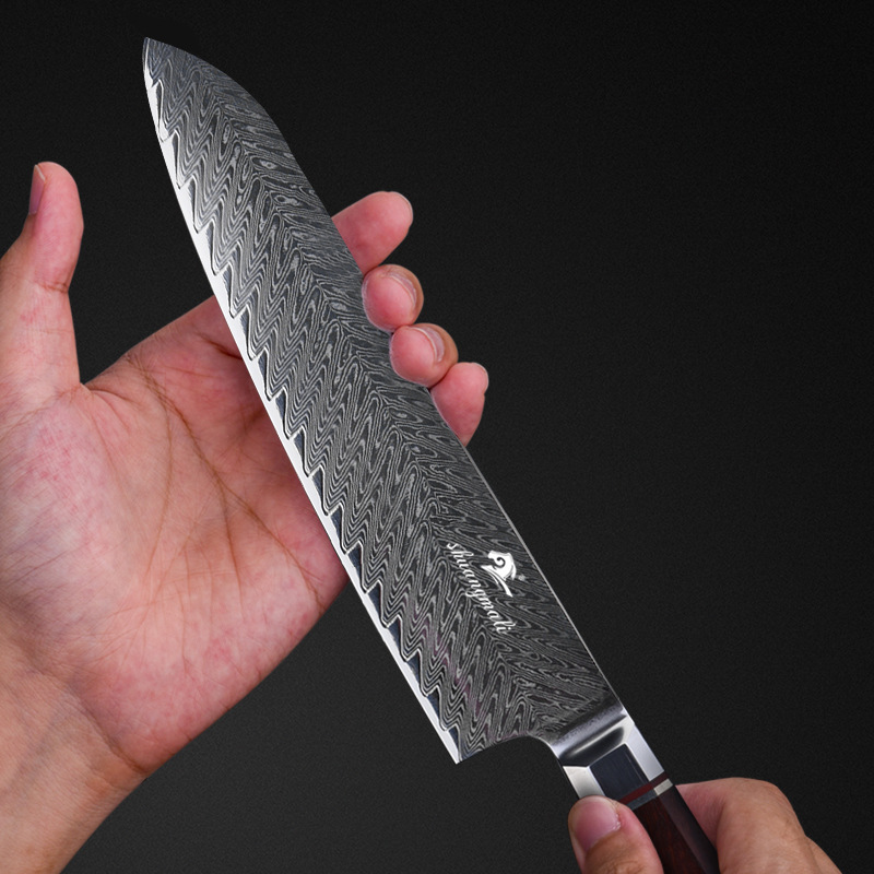 Cuchillo de cocina de acero de Damasco cuchillo de carne de acero inoxidable Rosewood cuchillo de mango octogonal entrega transfronteriza