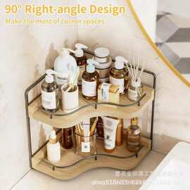 跨境铁木结合置物架双层浴室角落护肤品化妆品陈列架桌面水杯架