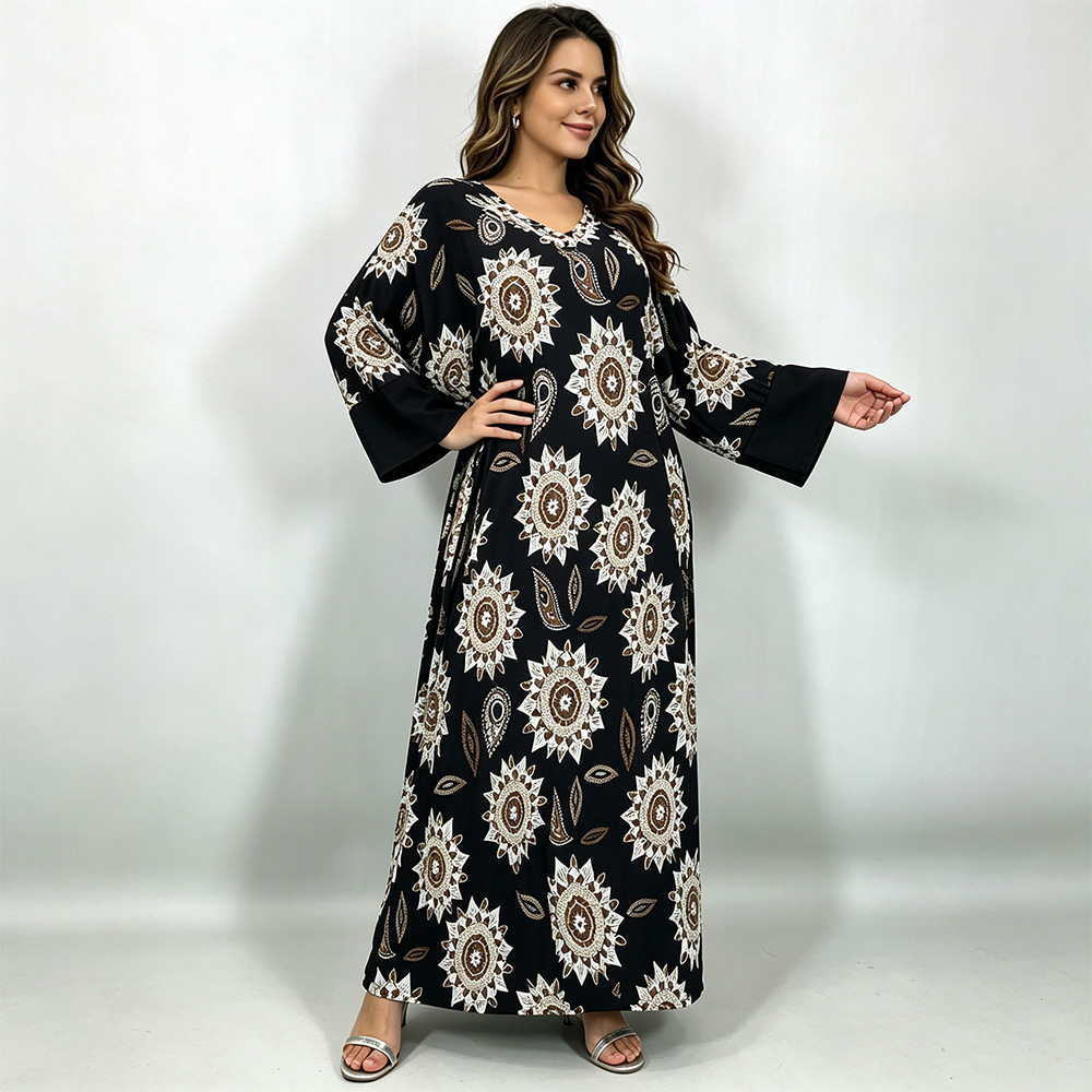 New Fashionable Ice Silk Dress with V-Neck for Cross-Border Foreign Trade 6044