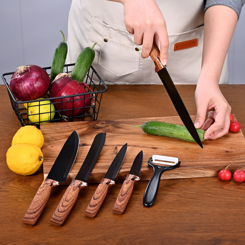 Acero inoxidable cabeza galvanizada simple mango de cubierta cuchillo de pintura 6 piezas cuchillo de cocina cuchillo de frutas