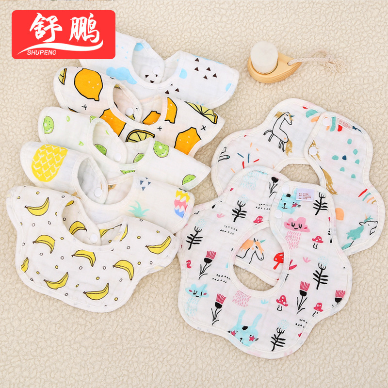Children's cotton waterproof gauze cartoon bib for food for new born