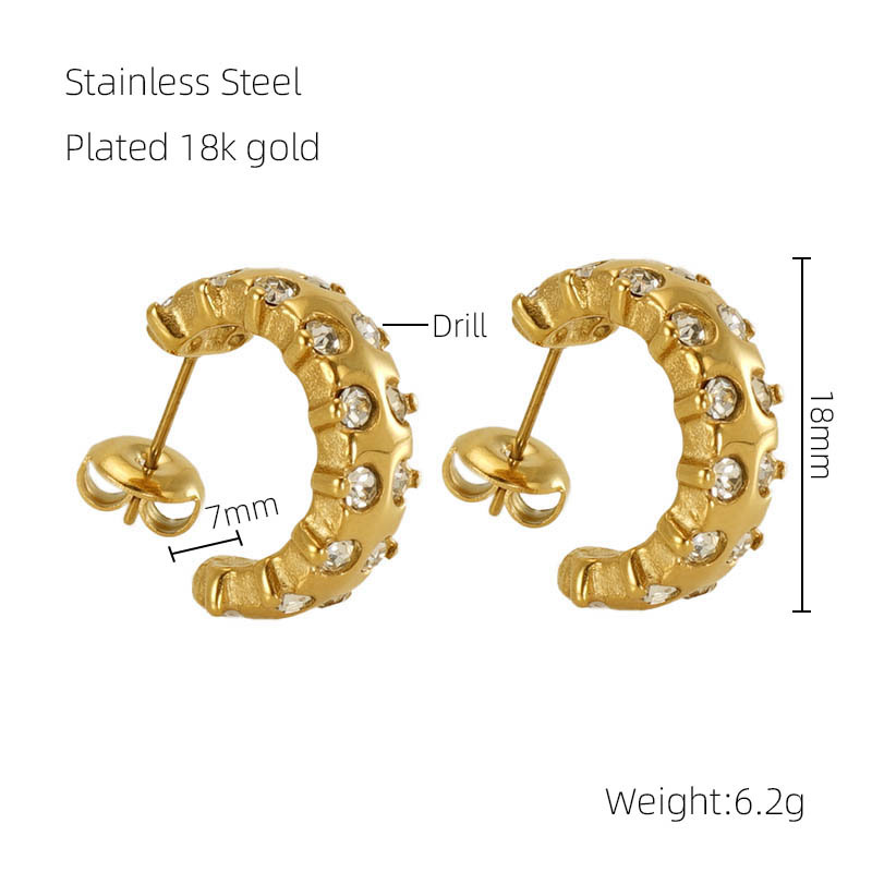 Cruz-frontera nuevo acero inoxidable 18K Luz de lujo pendientes de diamantes hembra nicho europeo y americano personalizado pendientes de diseño al por mayor