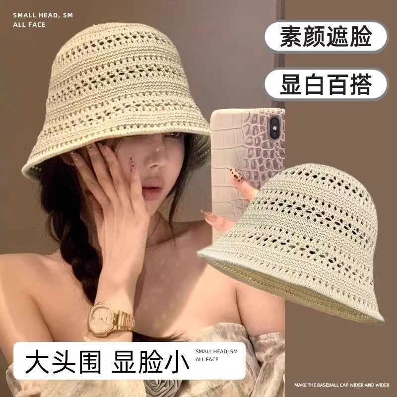 2025新款水桶渔夫帽夏季镂空编织手工草帽大号防晒遮阳水桶系列帽