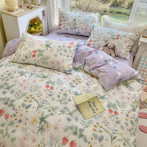 Simple cotton four-piece set, small floral 60-count cotton three-piece set, sheet quilt cover, fitted sheet bedding wholesale