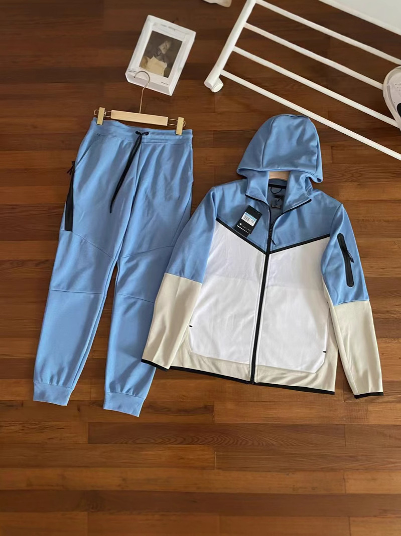 新しいメンズ春と秋のジャケットとズボンのフード付きスポーツカジュアルオールマッチスーツステッチフード付きジッパーウインドウォーカーシリーズ