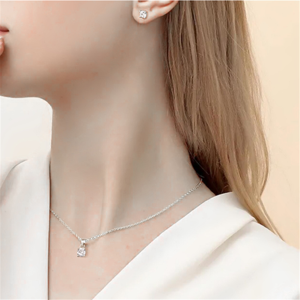 Simple Style Classic Style Round Sterling Silver Plating Inlay Zircon Women's Earrings Necklace display picture 9