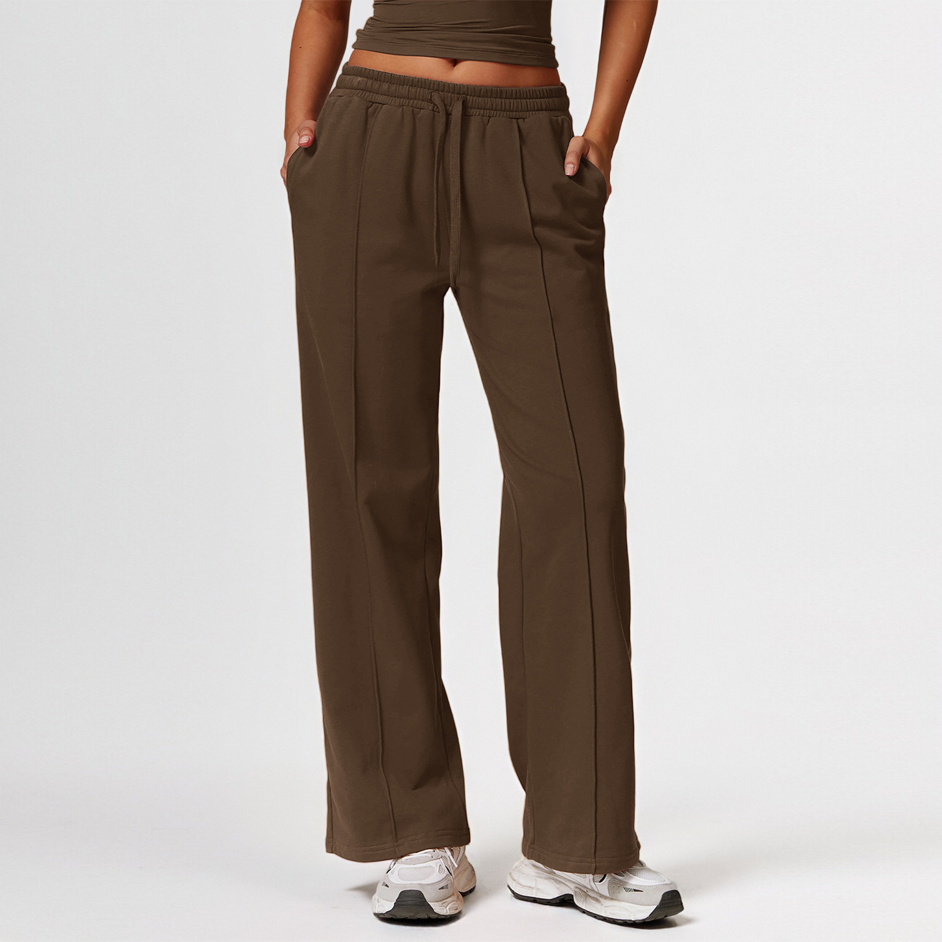 Primavera y otoño nuevos pantalones deportivos de alta cintura sueltos de bolsillo pantalones casuales rectos en el exterior pantalones deportivos versátiles mujeres