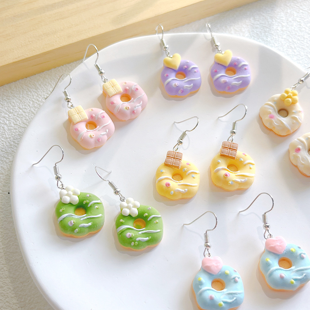 1 Pair Cute Donuts Resin Drop Earrings display picture 3