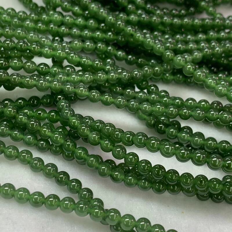 Wholesale Hetian Jade Round Beads 4mm Prayer Beads 140 Pieces Prayer Chain Spinach Green with Slight Black Spots Jade Texture Oily Wholesale Hetian Jade Round Beads 4mm Prayer Beads 140 Pieces Prayer Chain Spinach Green with Slight Black Spots Jade Texture Oily