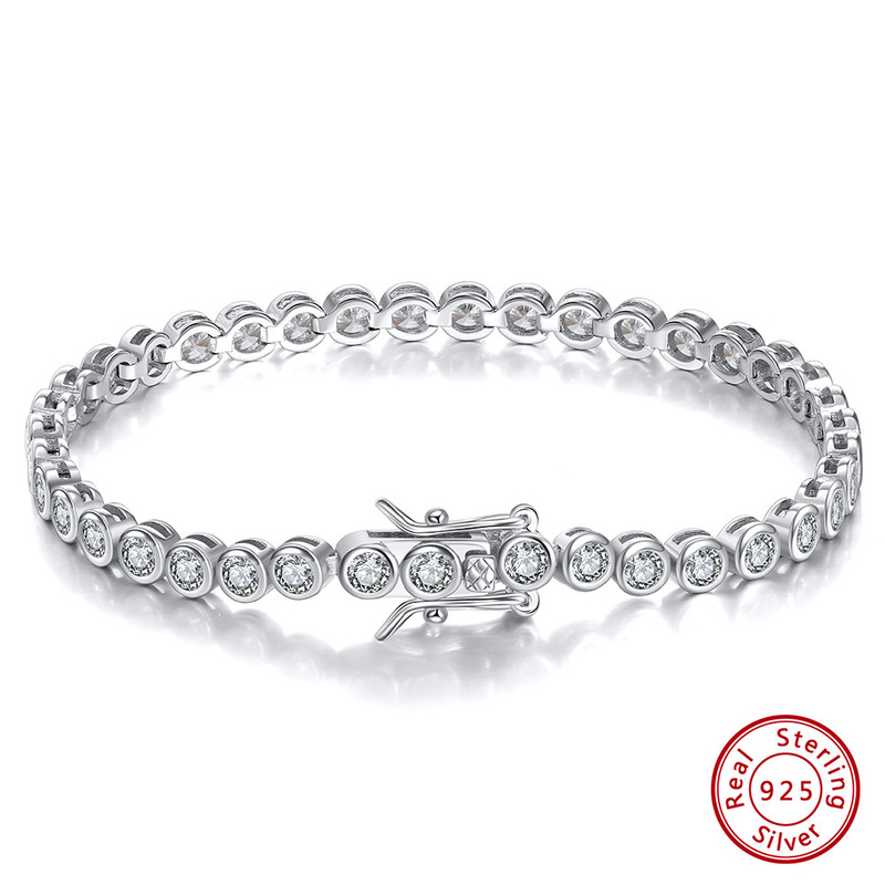 Premium Tennis Chain S925 Silver Bracelet Tennis Stone Chain Hip-Hop Round Shape Wholesale from Manufacturer