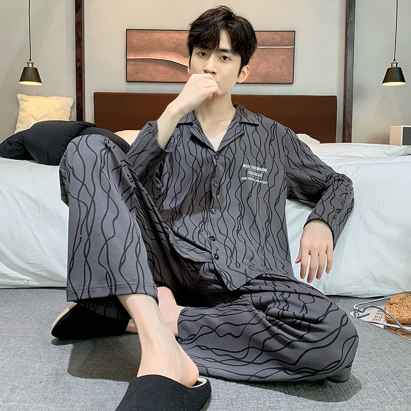 Pijamas de los hombres primavera y otoño manga larga verano Delgado adolescentes niños desgaste del hogar traje se puede usar fuera