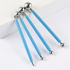 4支8頭不鏽鋼造型工具丸棒 烘焙石塑粘土美縫壓痕工具 鋼珠棒