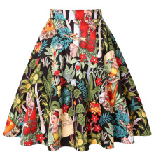 Cotton Black Skirts Vintage 50s 60s Flower Printed Summer Sk