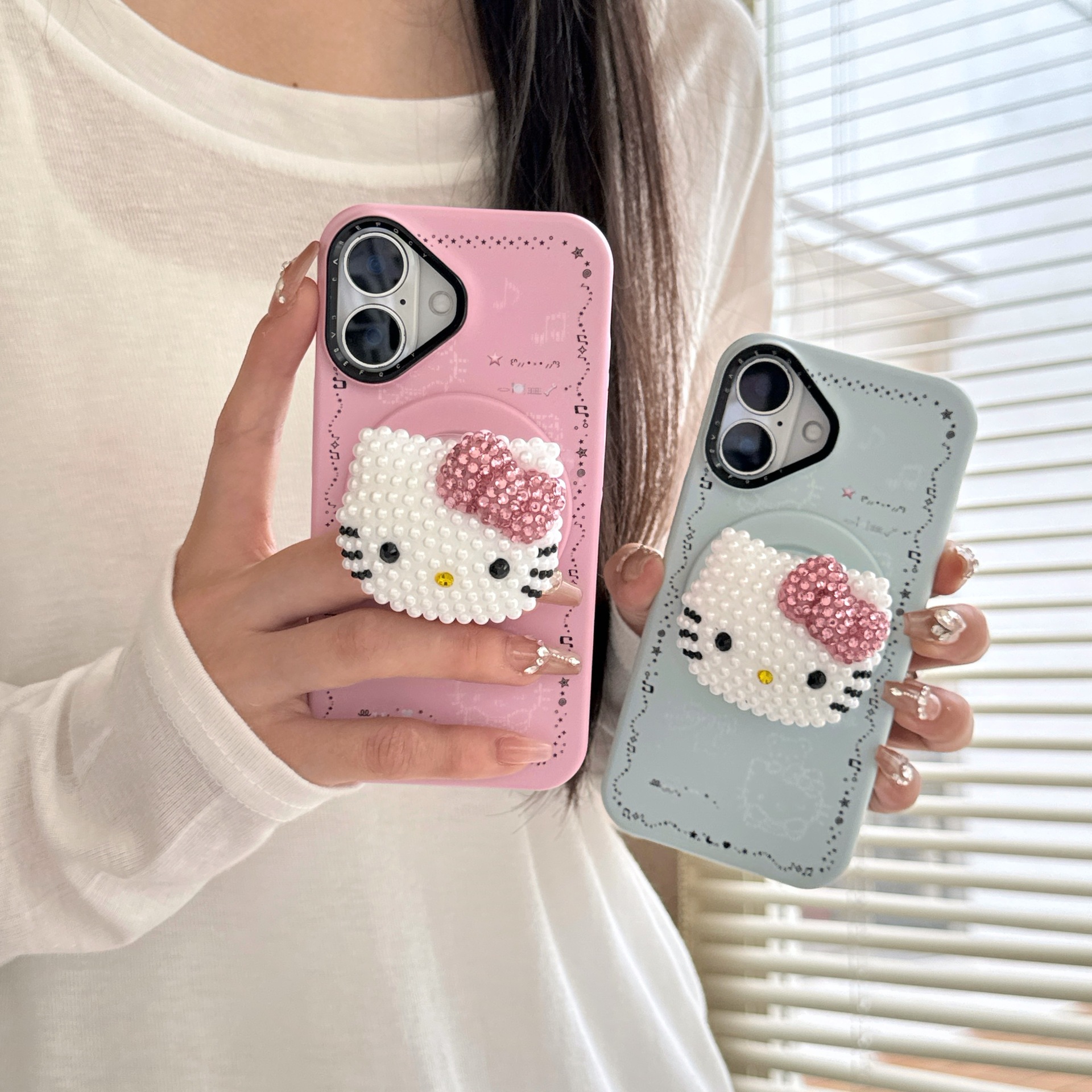 Linda base nota KT cat apple 16ProMax funda para teléfono móvil 15Pro perla KT cat 14/13 nuevo 16