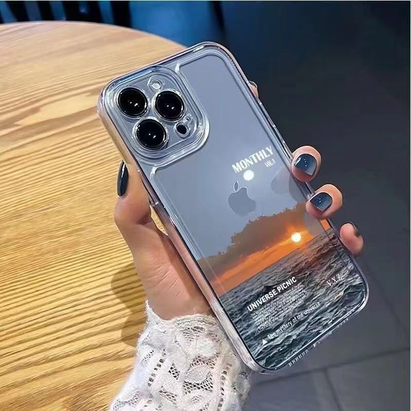 Paisaje al atardecer para iphone16promax funda para teléfono móvil transparente Apple 15 anti-caída 14pro Europa y América 13/12